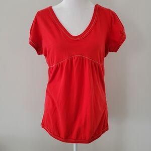Charlottle Russe Womens Y2K Babydoll Top LARGE‎ V-Neck Short Sleeve Casual Red